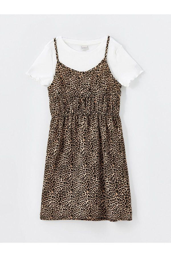 LC Waikiki LC Waikiki Leopard Print Girl Dress and T-Shirt