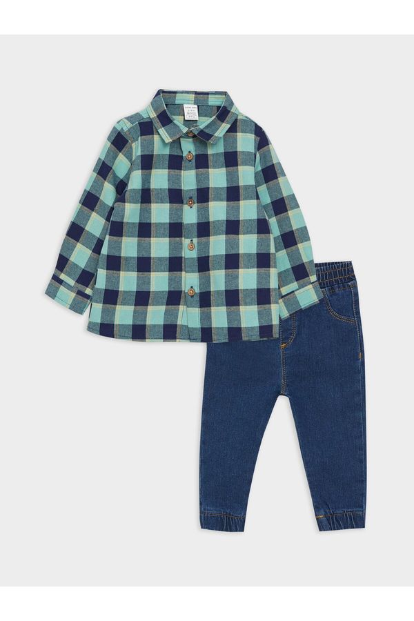 LC Waikiki LC Waikiki Long Sleeve Plaid Patterned Baby Boy Shirt and Jeans 2-Piece Set