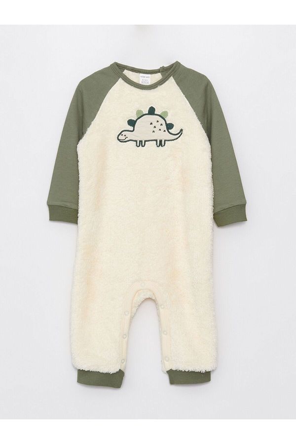 LC Waikiki LC Waikiki Lw - Crew Neck Long Sleeve Plush Baby Boy Jumpsuit with Embroidery Detail