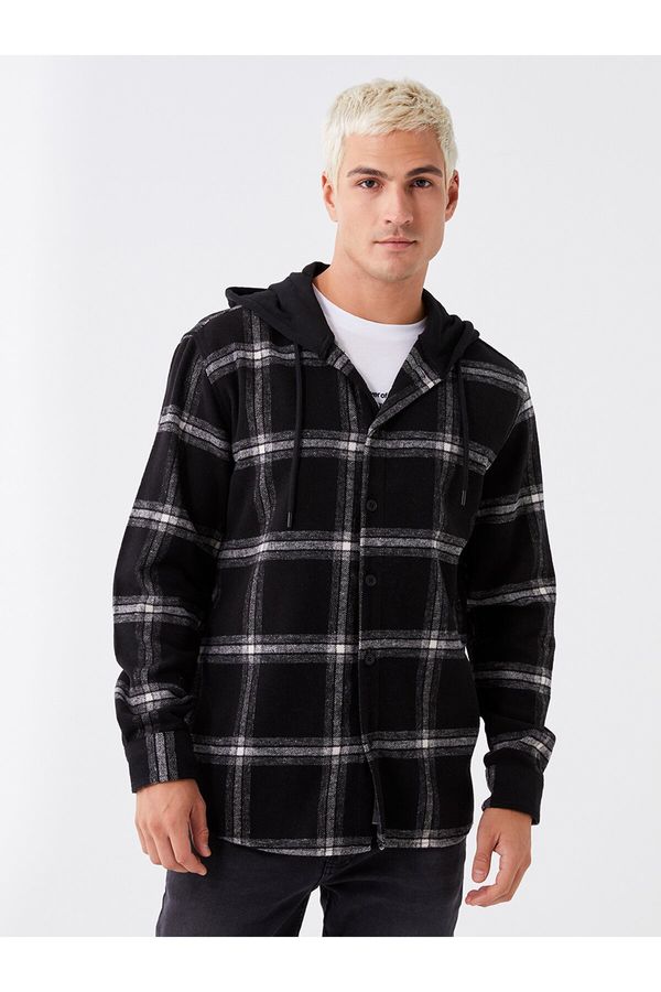 LC Waikiki LC Waikiki Men's Regular Fit Long Sleeve Plaid Shirt Jacket with a Hoodie.