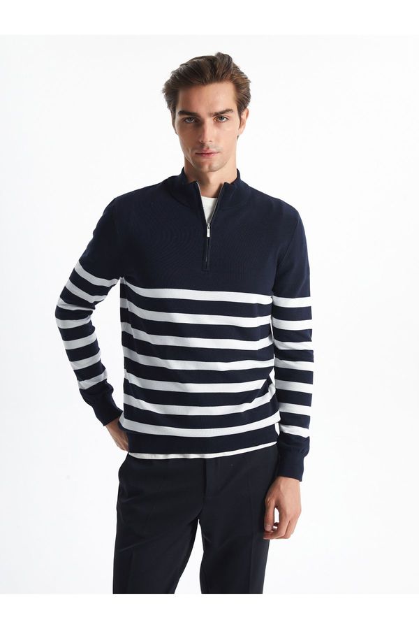 LC Waikiki LC Waikiki Navy Blue Striped Stand Collar Long Sleeve Striped Men's Knitwear Sweater