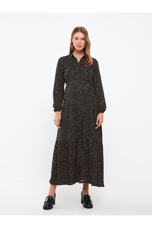 LC Waikiki LC Waikiki Polka Dot Long Sleeve Viscose Maternity Dress With Shirt Collar