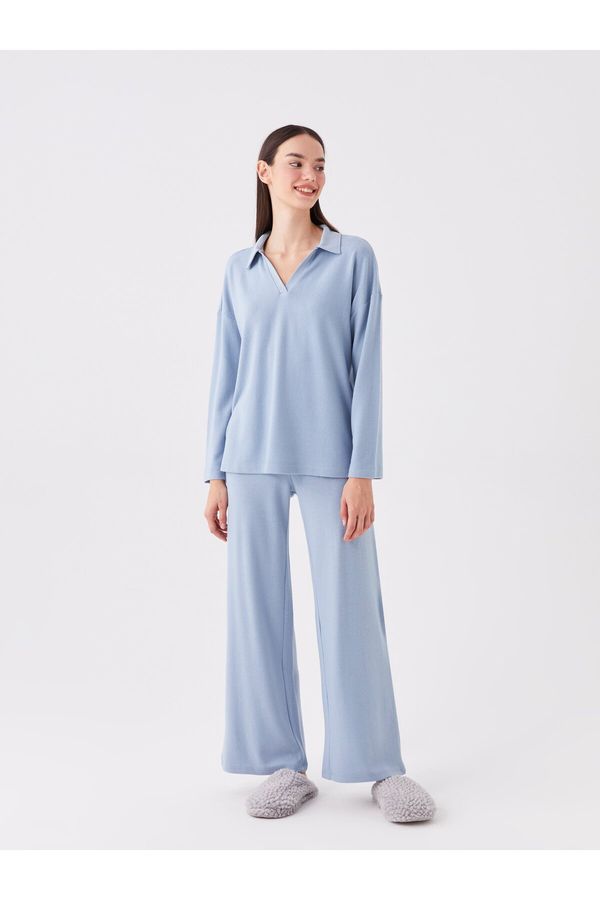 LC Waikiki LC Waikiki Polo Neck Plain Long Sleeve Women's Pajama Set