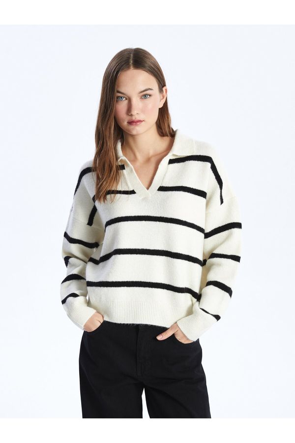 LC Waikiki LC Waikiki Polo Neck Striped Long Sleeve Oversize Women's Knitwear Sweater