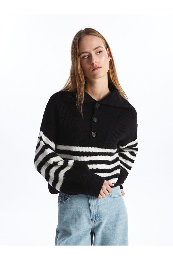 LC Waikiki LC Waikiki Polo Neck Striped Long Sleeve Oversize Women's Knitwear Sweater