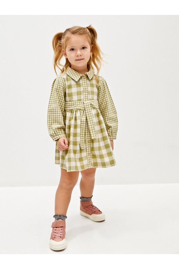 LC Waikiki LC Waikiki Shirt Collar Long Sleeve Checkered Patterned Baby Girl Dress