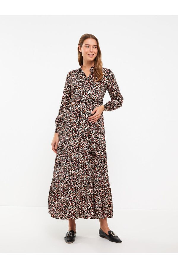 LC Waikiki LC Waikiki Shirt Collar Patterned Long Sleeve Viscose Maternity Dress