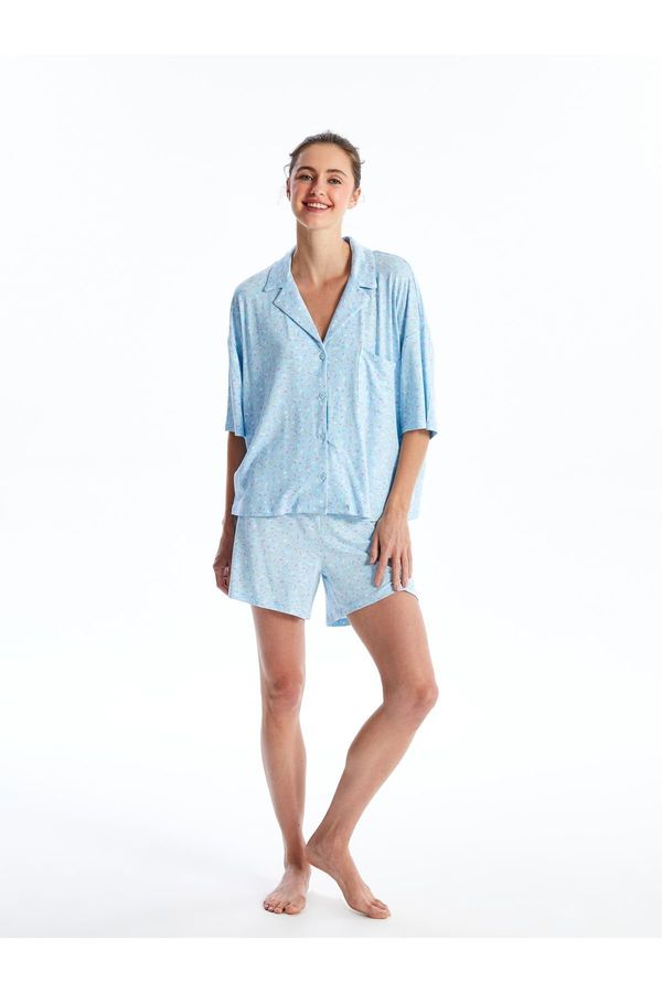 LC Waikiki LC Waikiki Shirt Collar Patterned Short Sleeve Women's Pajama Set with Shorts