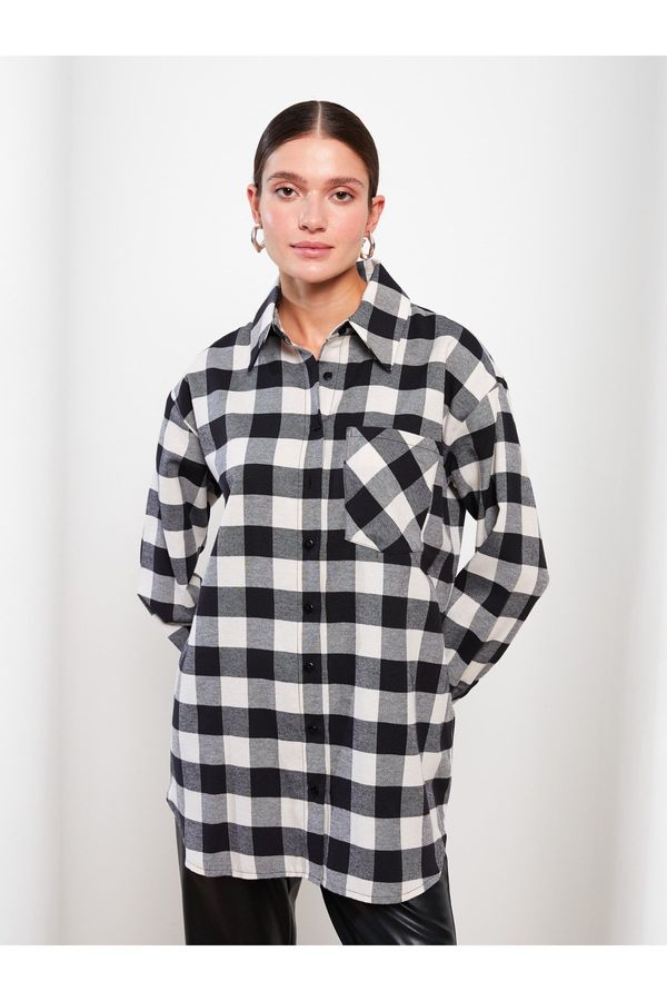 LC Waikiki LC Waikiki Shirt Collar Plaid Long Sleeve Oversize Women's Tunic