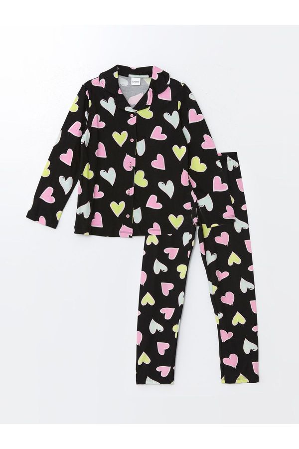 LC Waikiki LC Waikiki Shirt Collar Printed Long Sleeve Girls Kids Pajamas Set