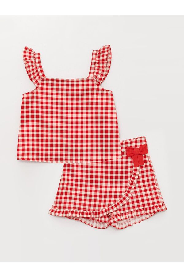 LC Waikiki LC Waikiki Square Neck Strap Patterned Baby Girl Blouse and Short Skirt 2-Piece Set