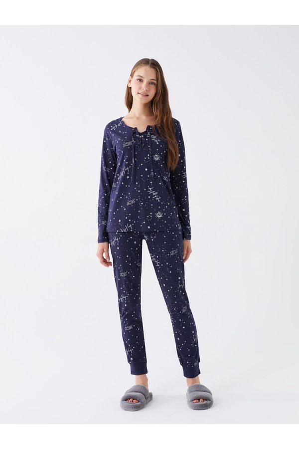 LC Waikiki LC Waikiki Tie Collar Printed Long Sleeve Women's Pajamas Set