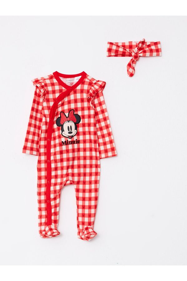 LC Waikiki LC Waikiki V-Neck Long Sleeved Minnie Mouse Printed Baby Girl Rompers and Headband Set of 2