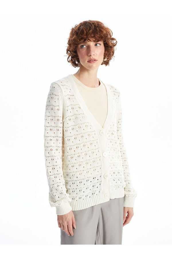 LC Waikiki LC Waikiki V-Neck Openwork Long Sleeve Women's Knitwear Cardigan