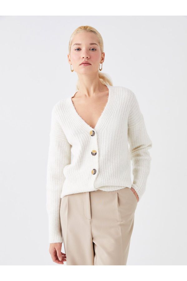 LC Waikiki LC Waikiki V-Neck Plain Long Sleeve Oversize Women's Knitwear Cardigan