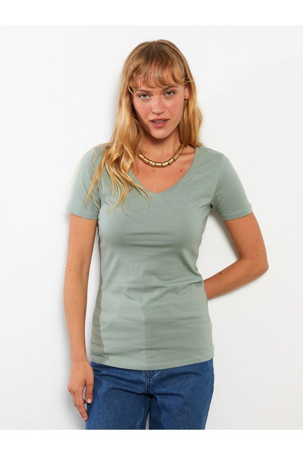 LC Waikiki LC Waikiki V-Neck Plain Short Sleeve Cotton Women's T-Shirt