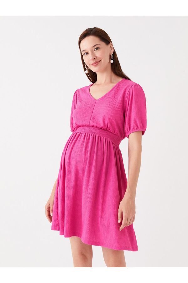 LC Waikiki LC Waikiki V-Neck Straight Short Sleeve Maternity Dress