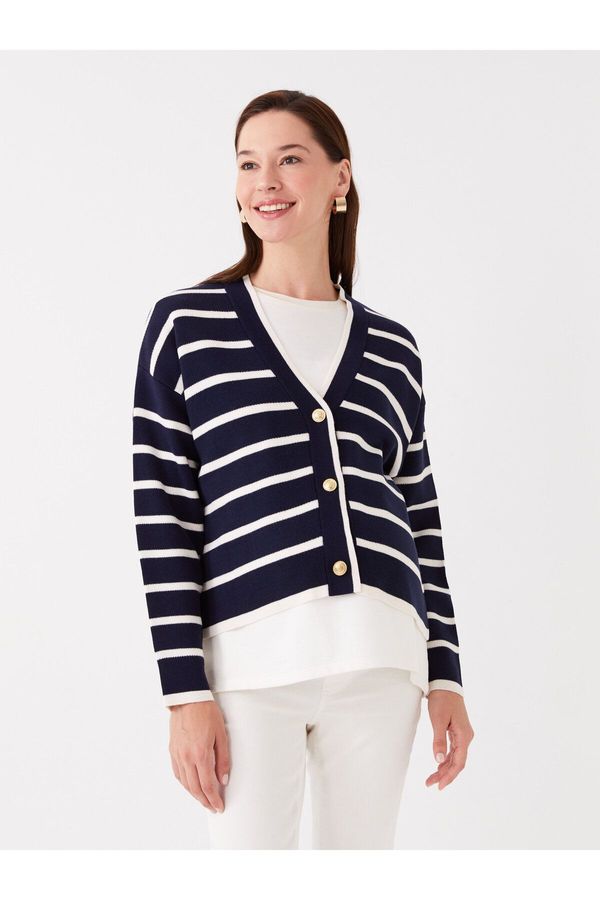 LC Waikiki LC Waikiki V-Neck Striped Long Sleeve Maternity Knitwear Cardigan