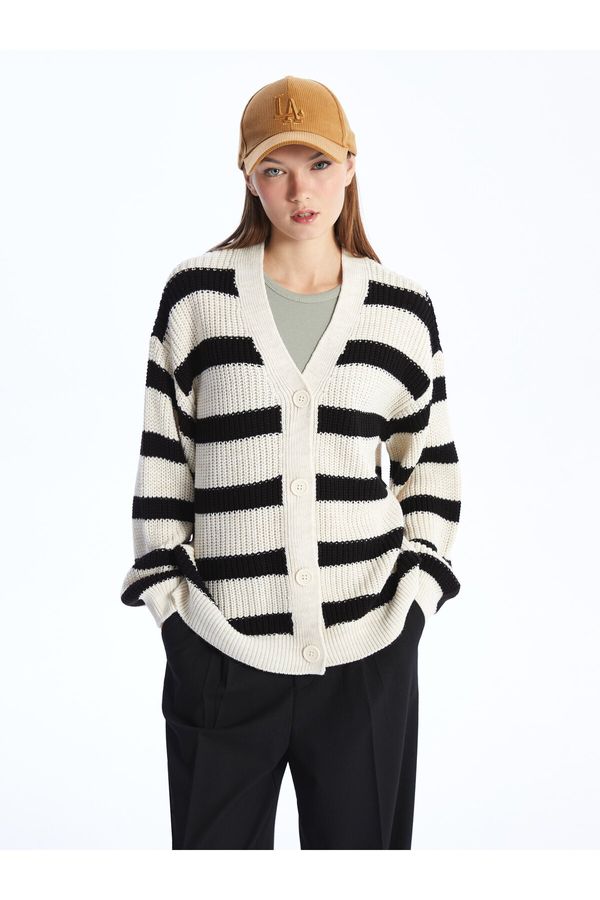 LC Waikiki LC Waikiki V-Neck Striped Long Sleeve Women's Knitwear Cardigan