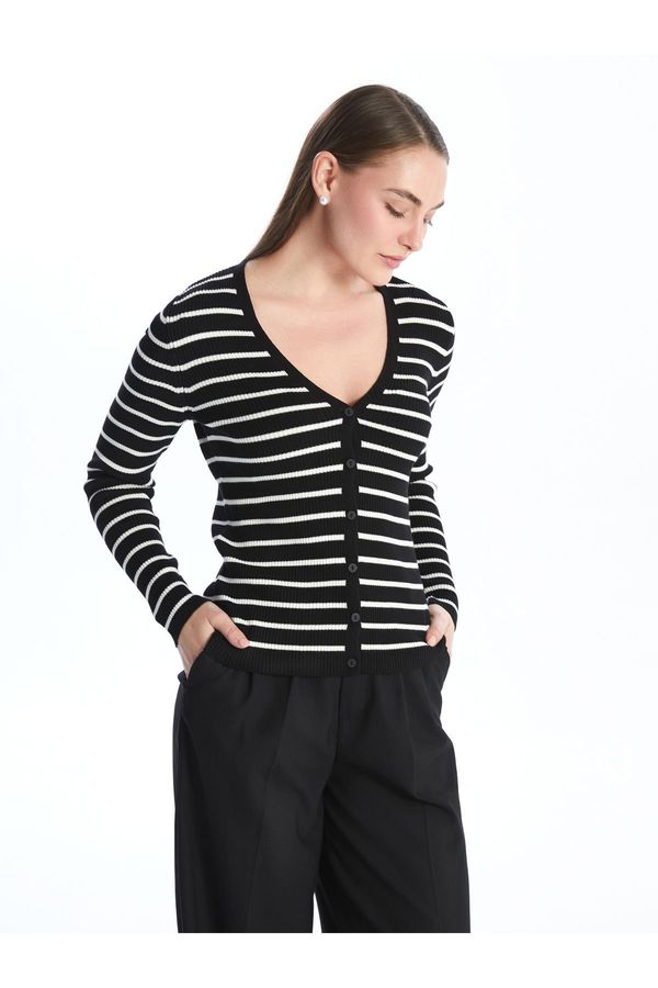 LC Waikiki LC Waikiki V-Neck Striped Long Sleeve Women's Knitwear Cardigan