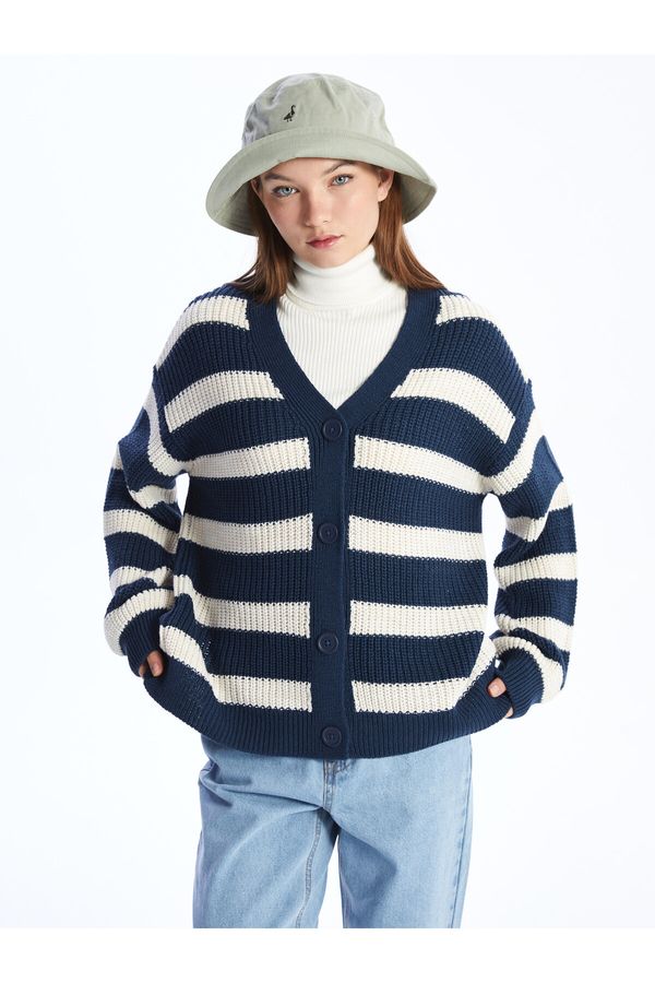 LC Waikiki LC Waikiki V-Neck Striped Long Sleeve Women's Knitwear Cardigan