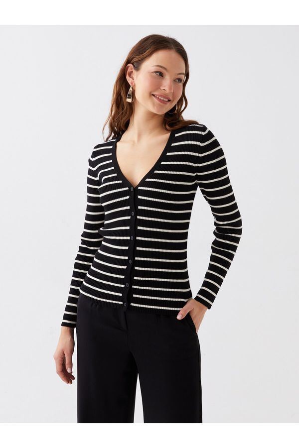 LC Waikiki LC Waikiki V-Neck Striped Long Sleeve Women's Knitwear Cardigan