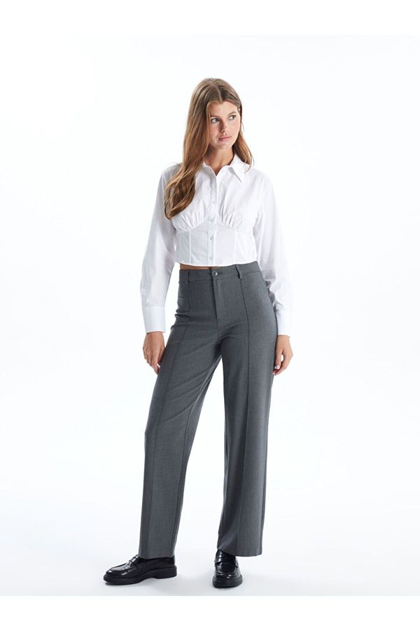 LC Waikiki LC Waikiki Vision Grey Melange Slim Fit Straight Wide Leg Women's Trousers