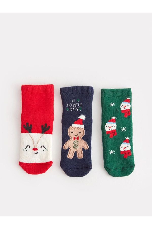 LC Waikiki LC Waikiki Vivid Red Christmas Themed Baby Boy Socks 3-Pack