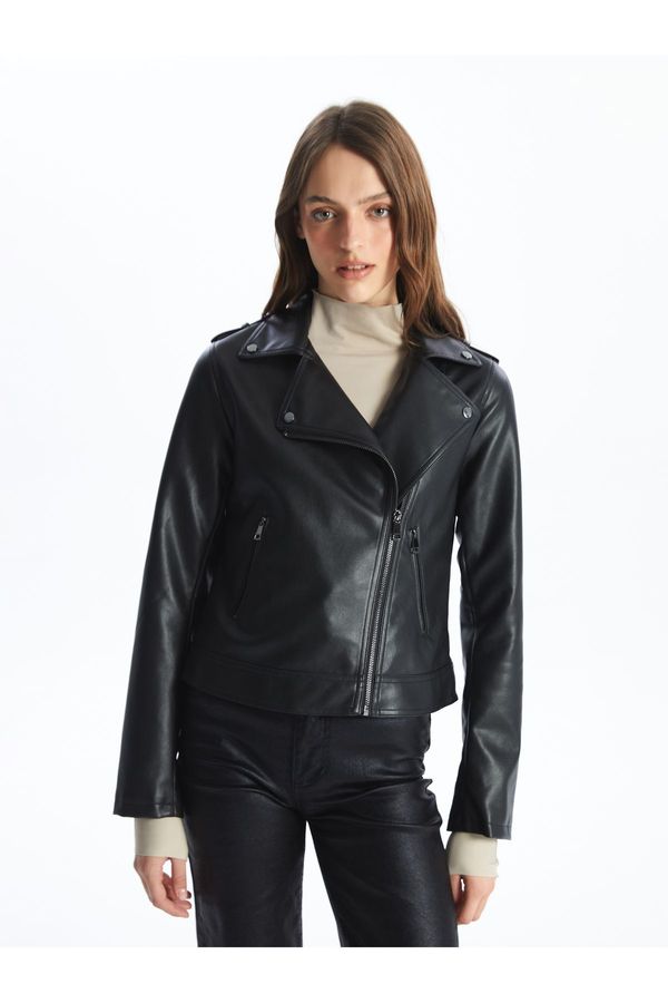 LC Waikiki LC Waikiki Women's Biker Collar Plain Leather Look Coat