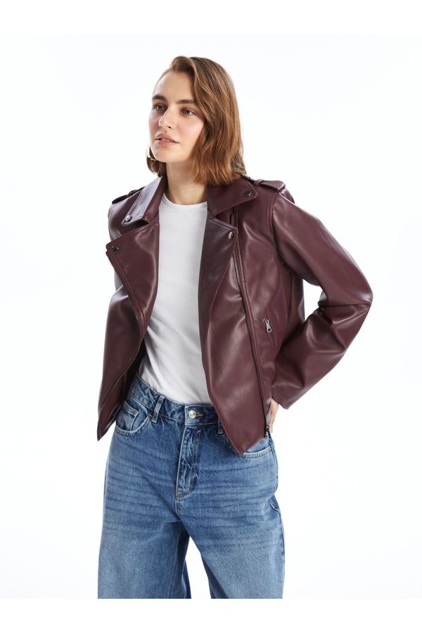 LC Waikiki LC Waikiki Women's Biker Collar Plain Leather Look Coat