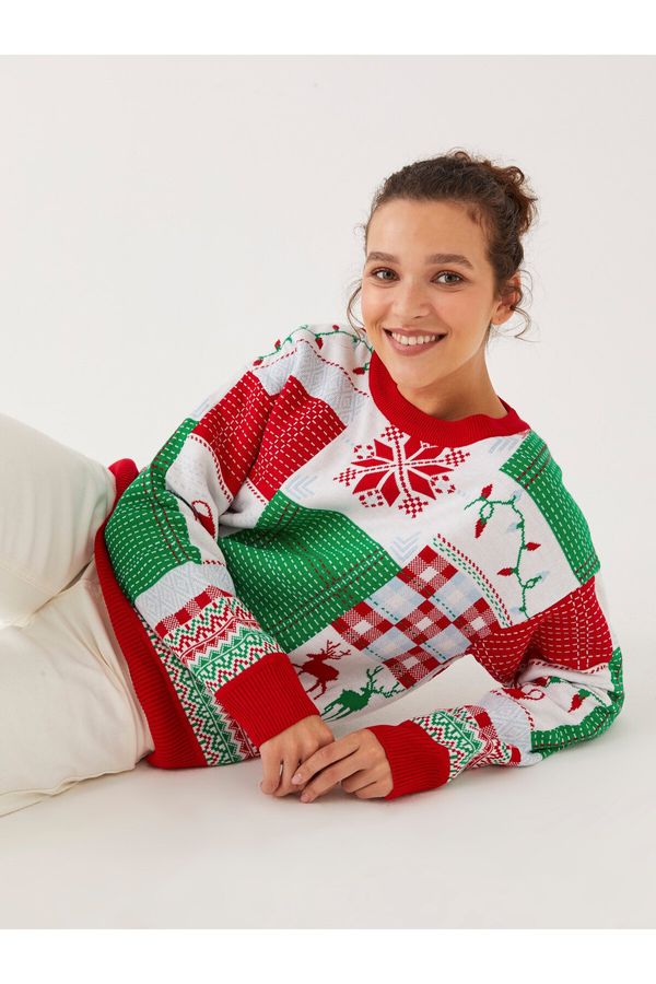 LC Waikiki LC Waikiki Women's Christmas Themed Crew Neck Long Sleeve Knitwear Sweater