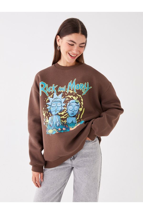 LC Waikiki LC Waikiki Women's Crew Neck Rick and Morty Printed Long Sleeve Oversize Sweatshirt