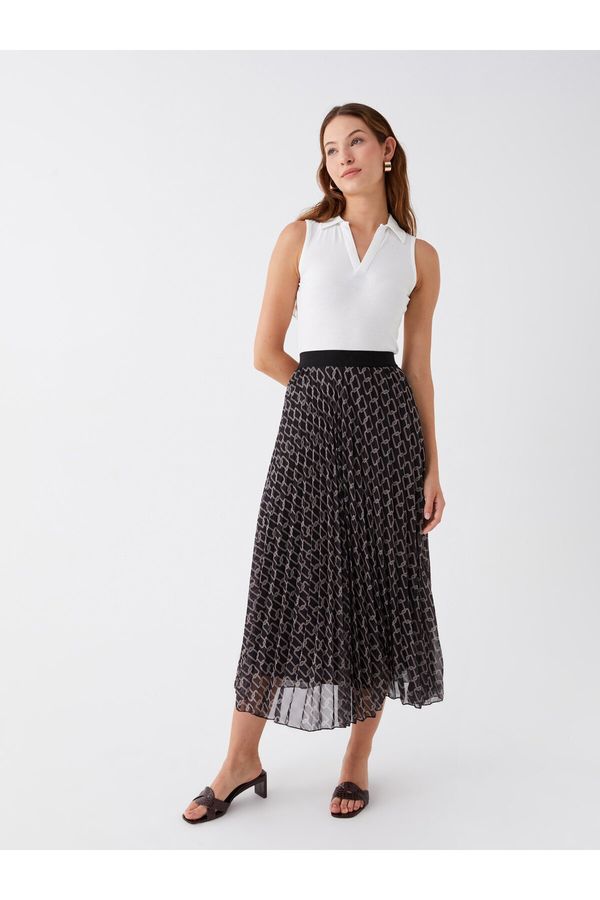 LC Waikiki LC Waikiki Women's Elastic Waist Patterned Pleated Chiffon Skirt