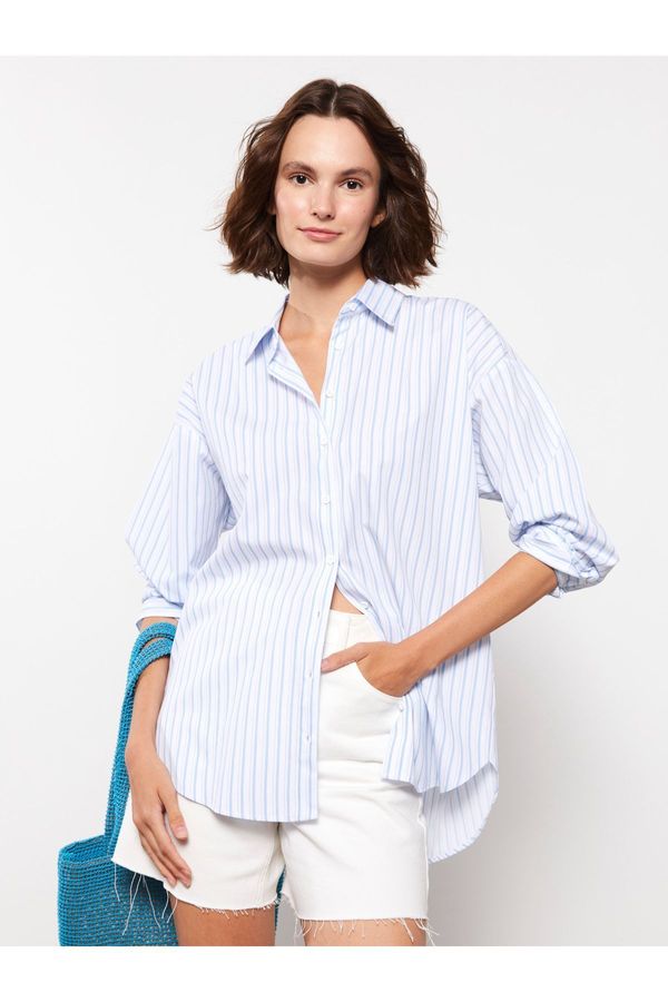 LC Waikiki LC Waikiki Women's Front Button Closure Striped Long Sleeve Poplin Shirt