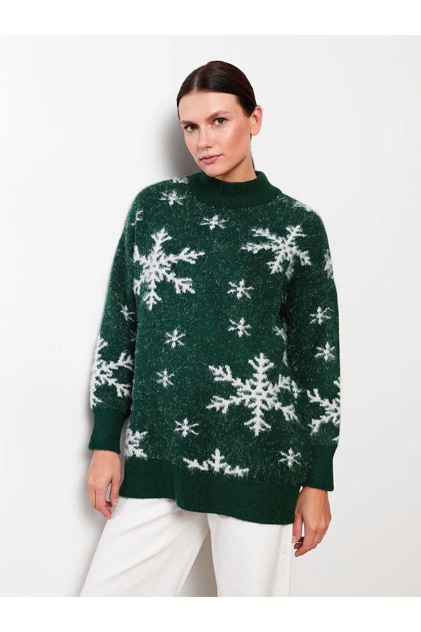 LC Waikiki LC Waikiki Women's High Neck Christmas Theme Long Sleeve Oversize Knitwear Sweater