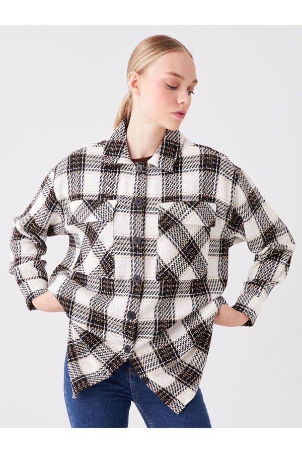 LC Waikiki LC Waikiki Women's Plaid Long Sleeve Oversize Lumberjack Shirt Jacket