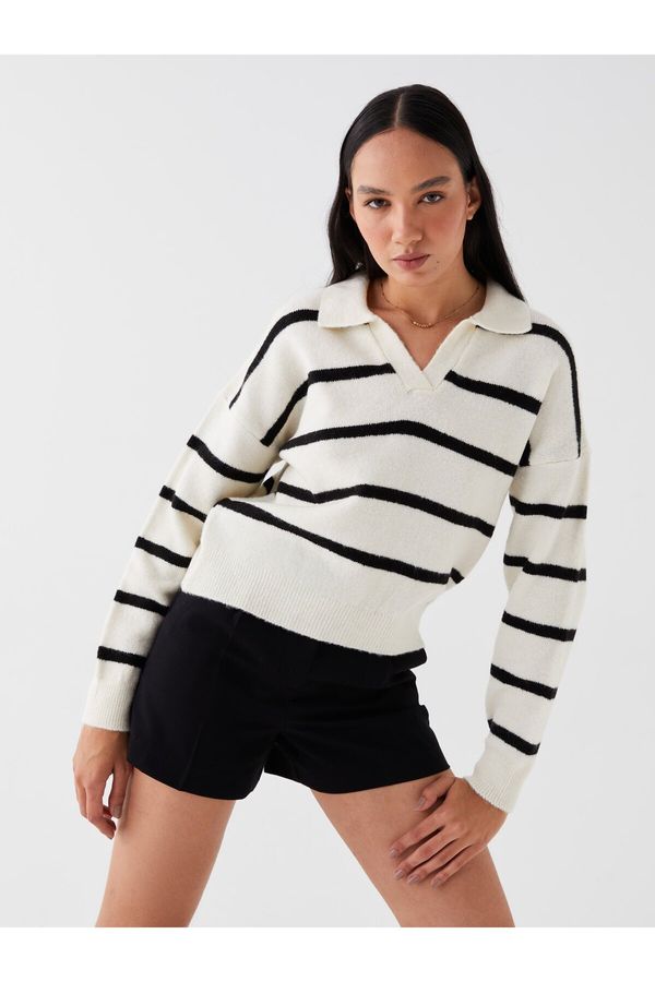 LC Waikiki LC Waikiki Women's Polo Neck Striped Long Sleeve Oversize Knitwear Sweater