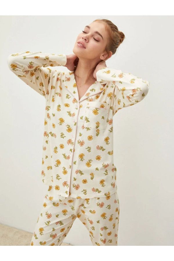 LC Waikiki LC Waikiki Women's Shirt Collar Floral Long Sleeve Cotton Pajamas Set