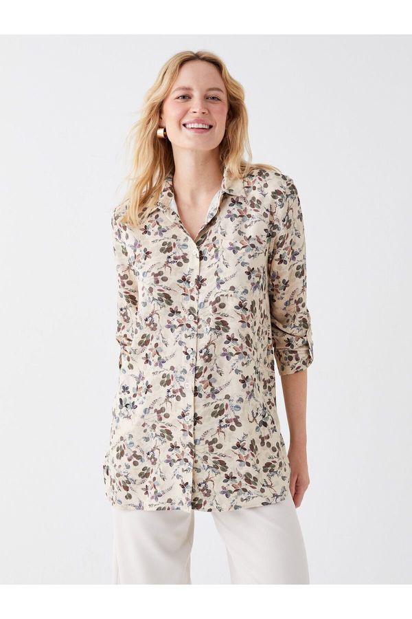 LC Waikiki LC Waikiki Women's Shirt Collar Floral Long Sleeve Tunic