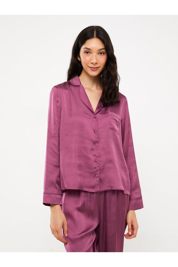 LC Waikiki LC Waikiki Women's Shirt Collar Plain Long Sleeve Satin Pajamas Set