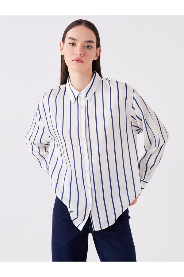 LC Waikiki LC Waikiki Women's Striped Long Sleeve Oversize Satin Shirt