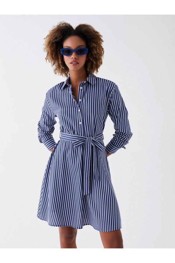 LC Waikiki LC Waikiki Women's Striped Long Sleeve Poplin Shirt Dress