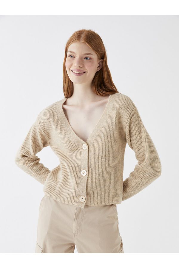 LC Waikiki LC Waikiki Women's V-Neck Straight Long Sleeve Crop Knitwear Cardigan