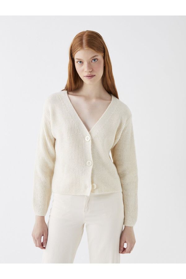 LC Waikiki LC Waikiki Women's V-Neck Straight Long Sleeve Crop Knitwear Cardigan