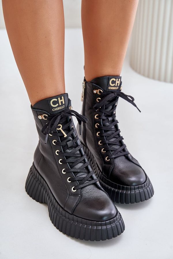 CheBello Leather Ankle Boots On Platform With Zipper And Decorative Padlock CheBello 4517 Black