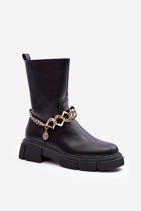 Kesi Leather high boots with chain black Pugen