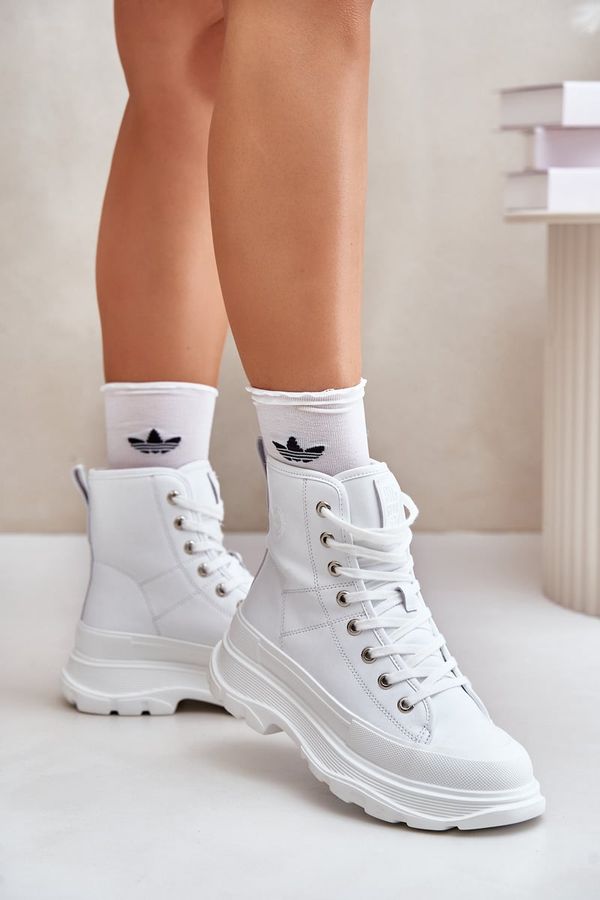 BIG STAR SHOES Leather insulated sneakers on a massive platform Big Star white