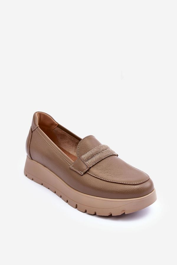 Kesi Leather platform shoes with embellishment, beige Lemar Lehira
