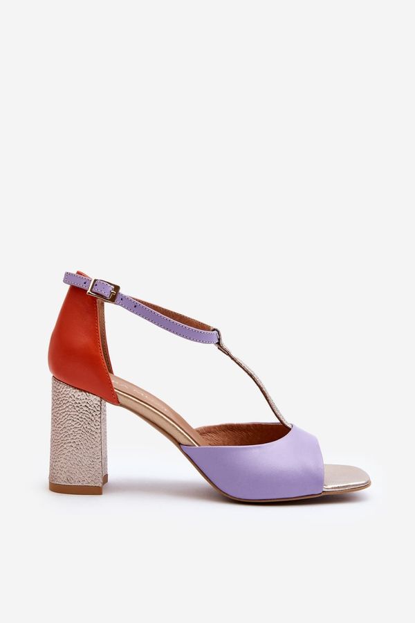 Laura Messi Leather Sandals On Heel Laura Messi 2759 Purple