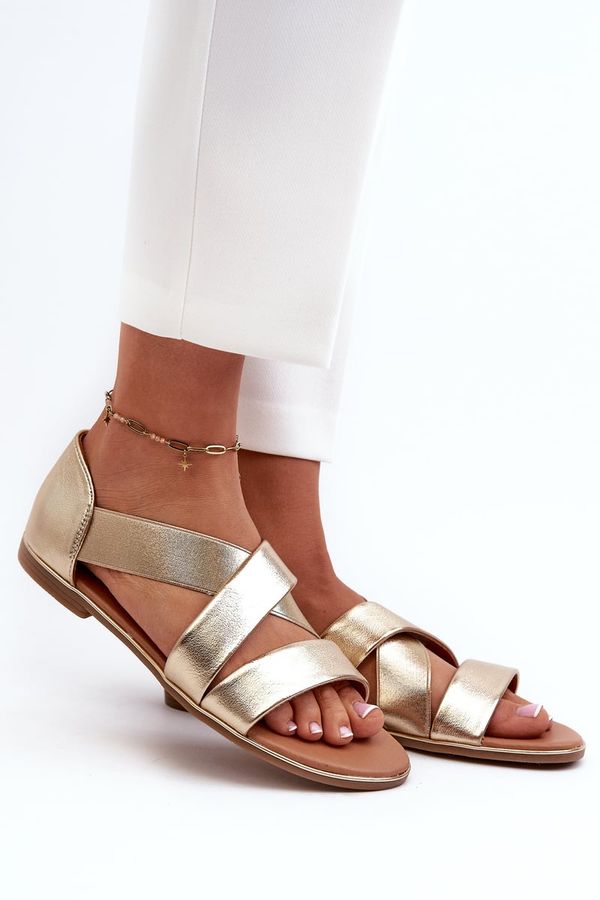 Kesi Leather sandals with drawstring, gold Puglia